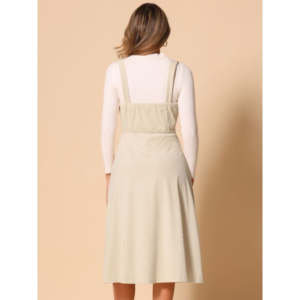 Tank Ribbed Vintage A-Line Sleeveless Casual Midi Dress Beige - Picture 3 of 5